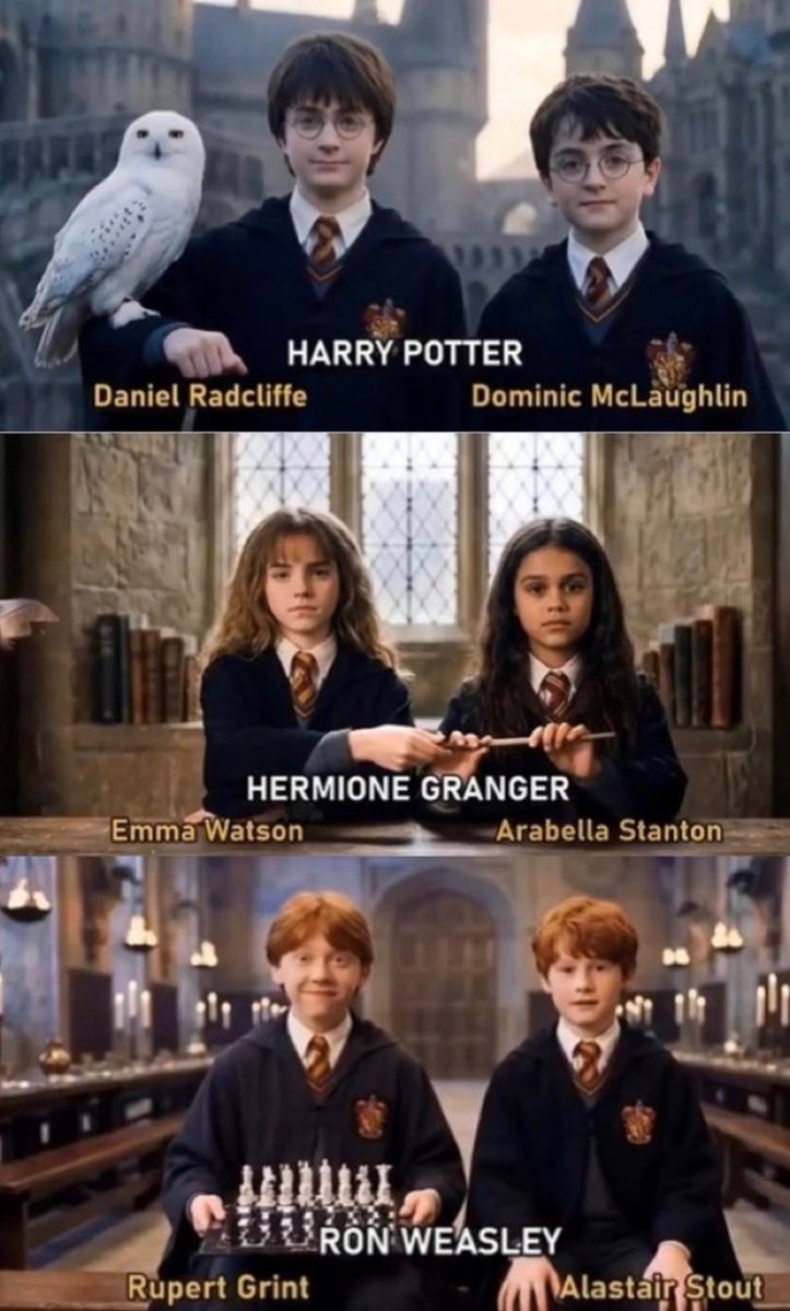 TheDailyHPotter's tweet photo. The Golden Trio: film 🆚 TV series https://t.co/ihcCQiioZk