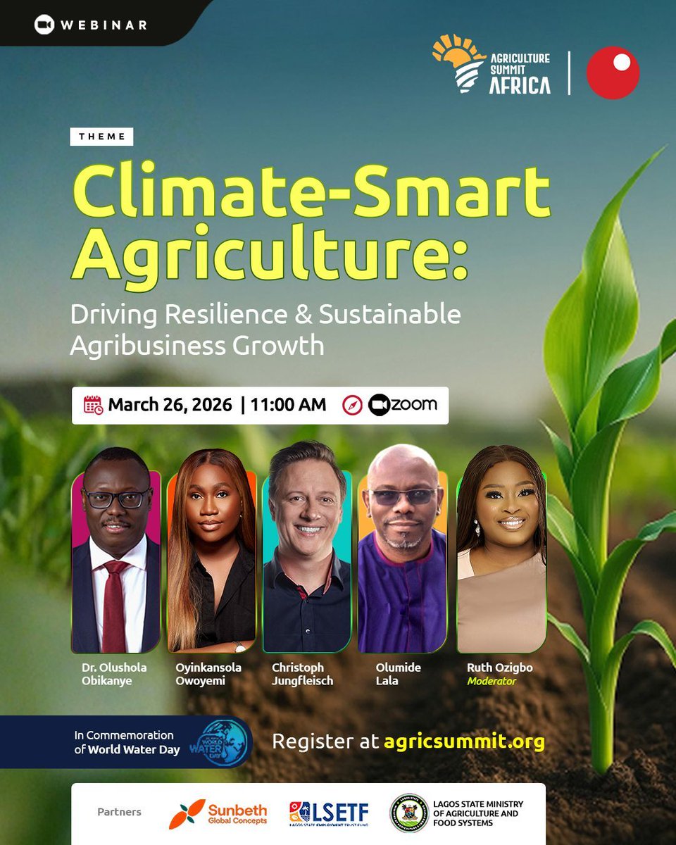 AgricSummit's tweet photo. ⏳ 1 DAY  TO GO!

 Don’t miss Africa’s leading voices discussing climate-smart agriculture and resilient food systems. Register now: https://t.co/V4NFUrFbs2.

#FoodSecurity #ASAThoughtleadershipSeries #ASA2026 #ASAWebinar#ClimateSmartAgriculture #ASAInsights https://t.co/GzJd4oBbmL