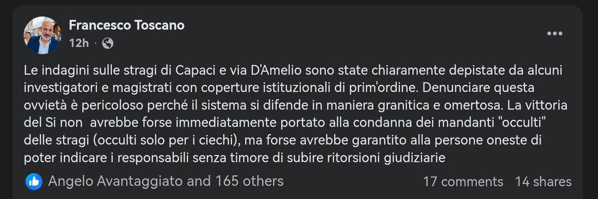 traduzione 

"Poiché due pm sono stati ammazzati su mandato di coperture istituzionali di prim'ordine mettiamo i pm sotto quelle coperture" 

Chiaro. No?