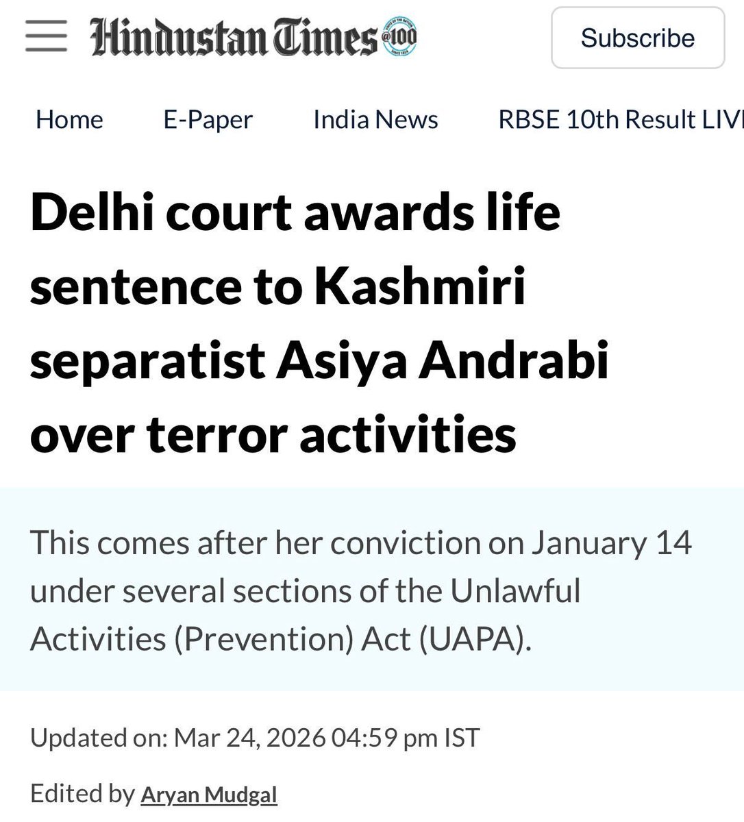 ShivaniArora_85's tweet image. A Firm Stand Against Extremism

With strict punishment awarded to #AsiyaAndrabi and her associates,line is clear—those linked to separatism and violent incitement will be held accountable
Kashmir is moving beyond fear and conflict
#KashmirRejectsTerror
@LevinaNeythiri 
@azeema_1