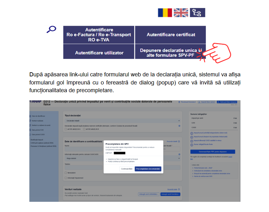 GHID PRACTIC (oficial ANAF) - precompletarea Declarației Unice (D 212) pentru anul fiscal 2025 - cabinetexpert.ro/2026-03-25/ghi…