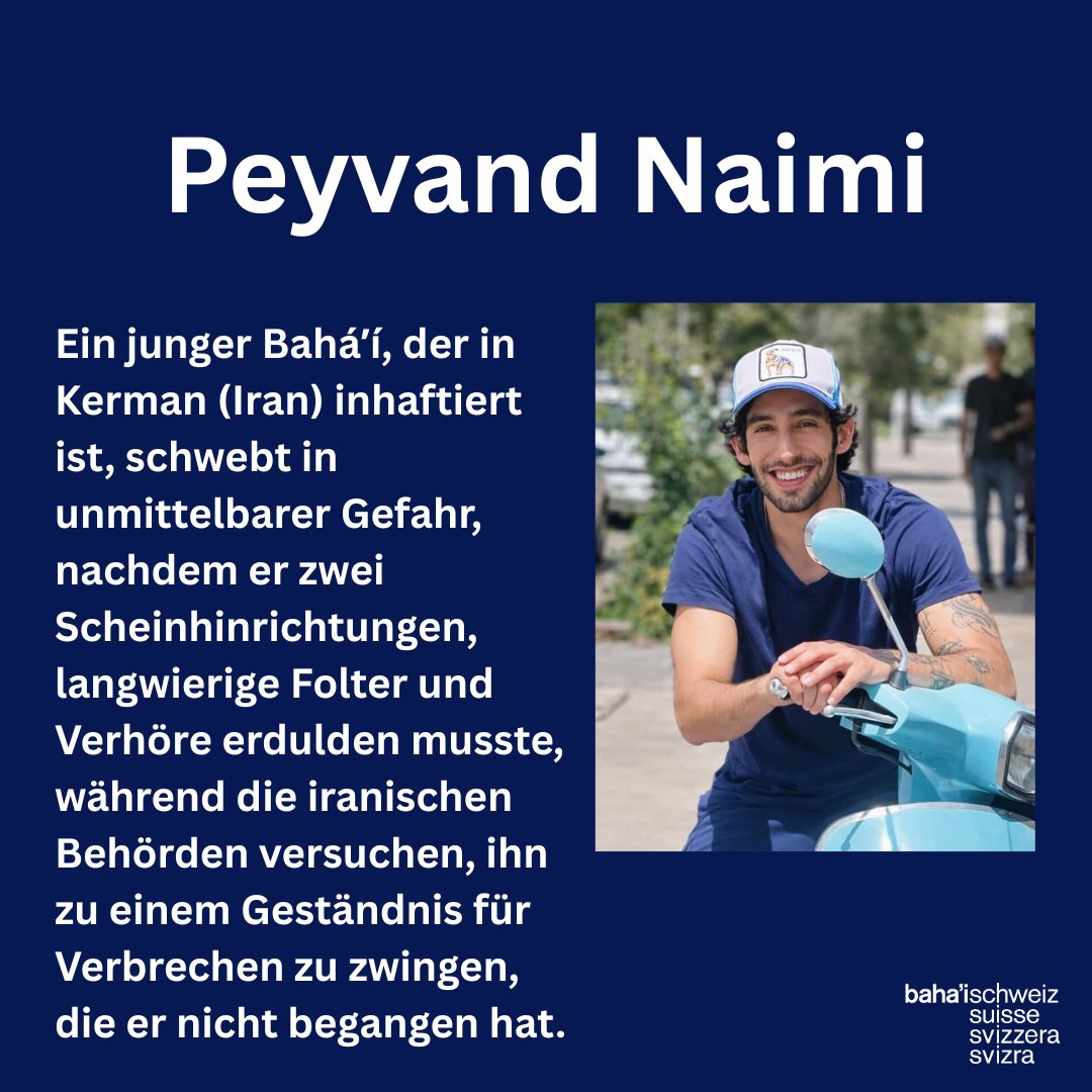 Bahai_CH's tweet photo. Peyvand Naimi, ein junger inhaftierter #Bahai im #Iran, schwebt in unmittelbarer Gefahr.

Hier zu den vollständigen Bericht: https://t.co/eIlE7Solg3 

#PeyvandNaimi #BahaiRights https://t.co/L86Xy74f2U