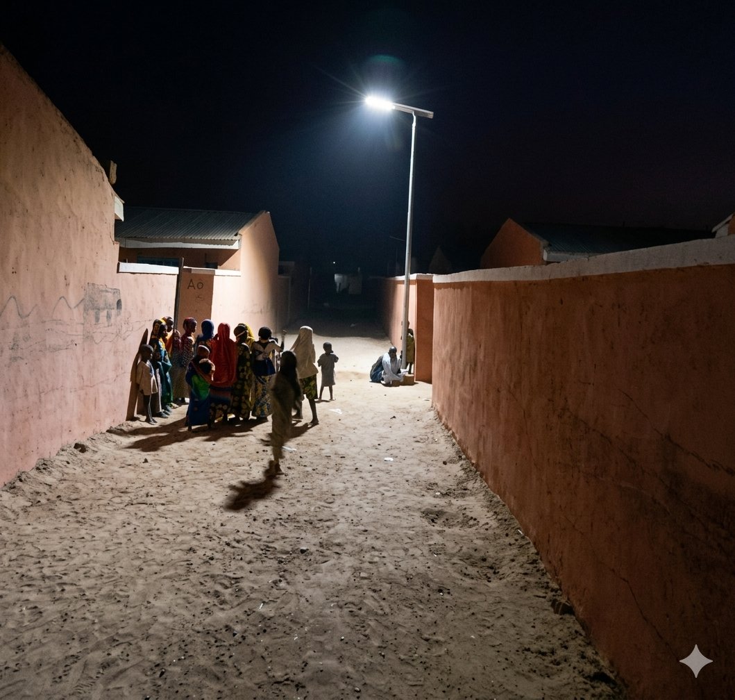 unhcrnigeria's tweet image. In Banki 🇳🇬, solar streetlights are lighting up shelters for around 1,200 Nigerian refugees who have returned from Cameroon after a decade.
Enhanced lighting at night strengthens safety, allowing people to move more freely and supporting safer family environments.
#Protection