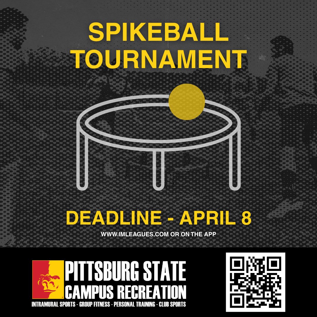 PSU_CampusRec's tweet image. 🚨 INTRAMURAL SPORTS DEADLINE 🚨 Today is the last day to sign up for the Spikeball Tournament! Sign up on IMLeagues or on the Pitt State Campus Rec App! #CampusRec #CampusLife #OAGAAG #PSU #PittState #PittStateRec