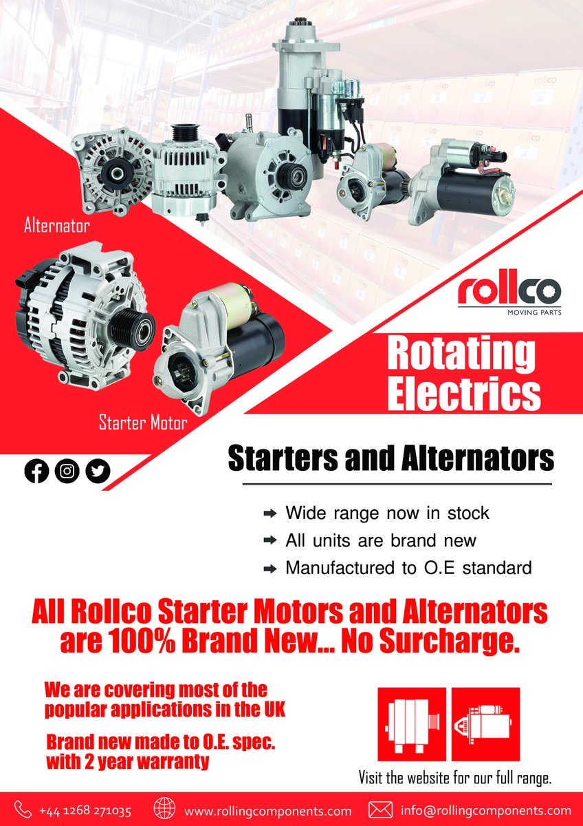 rollingcomp's tweet photo. Ensure smooth, quiet rides and reliable performance with our top-quality Alternators and Starter Motors. https://t.co/Pnb5BPMa1S