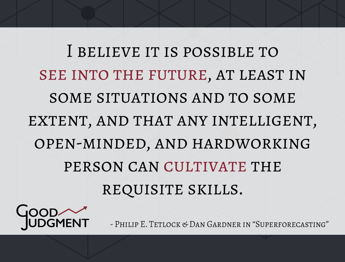 superforecaster's tweet photo. “I believe it is possible to see into the future, at least in some situations and to some extent, and that any intelligent, open-minded, and hardworking person can cultivate the requisite skills.” - Tetlock &amp; Gardner in Superforecasting
Next workshop: https://t.co/7qg3bhWWrm https://t.co/zRtbogui04