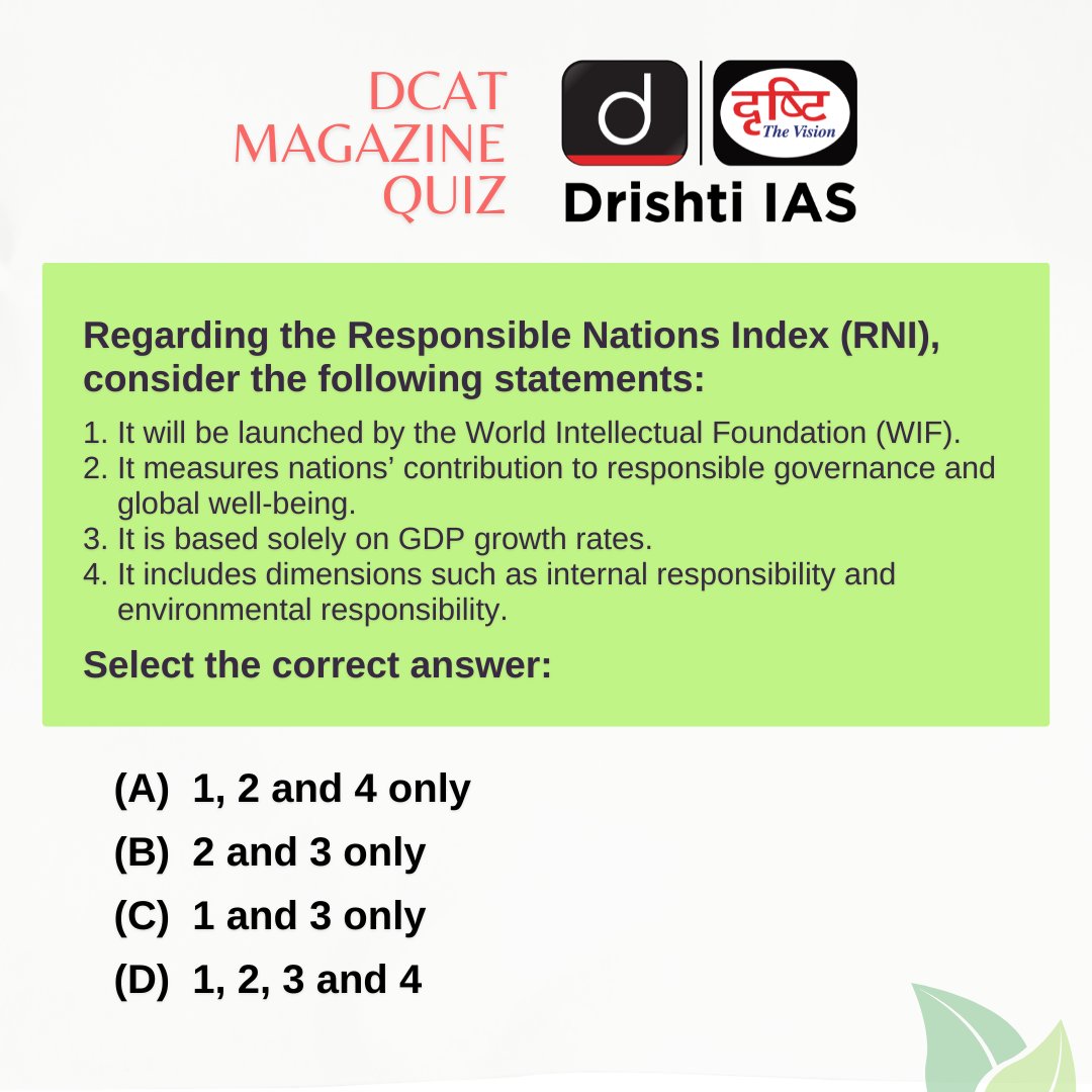 drishtiiaseng's tweet image. Solutions are in the Drishti Current Affairs Today (DCAT) magazine.
#DCAT Magazine covers all three stages of CSE—Prelims, Mains &amp;amp; Interview.

Subscribe: ow.ly/O7Hs50Yshr4

#Nation #Index #UPSC #GK #DrishtiCurrentAffairs #DrishtiIAS #DrishtiIASEnglish