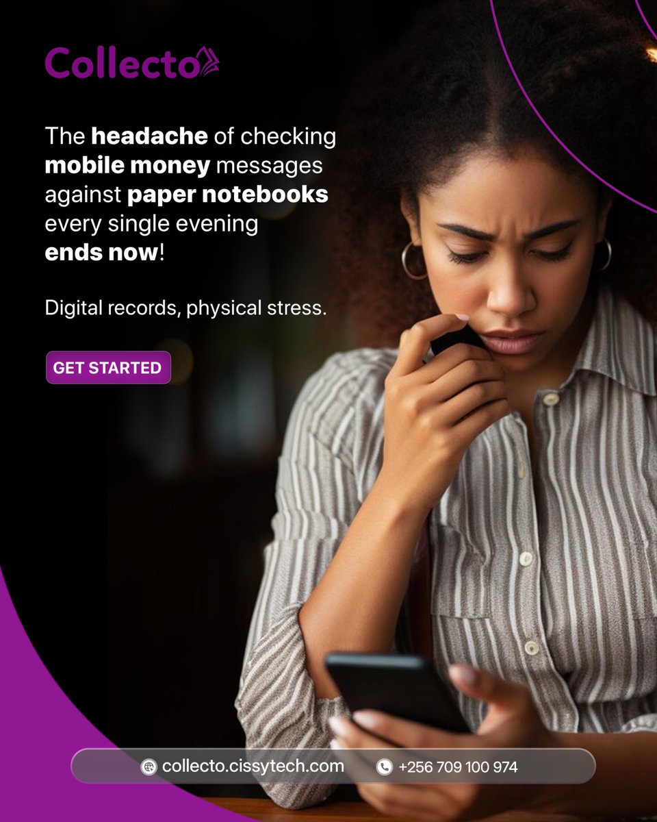 cissytech's tweet photo. The headache of checking mobile money messages against paper notebooks every single evening ends now!

Digital records, physical stress.

#collecto #cissytech #businessintelligence https://t.co/MKGnfGtzUP