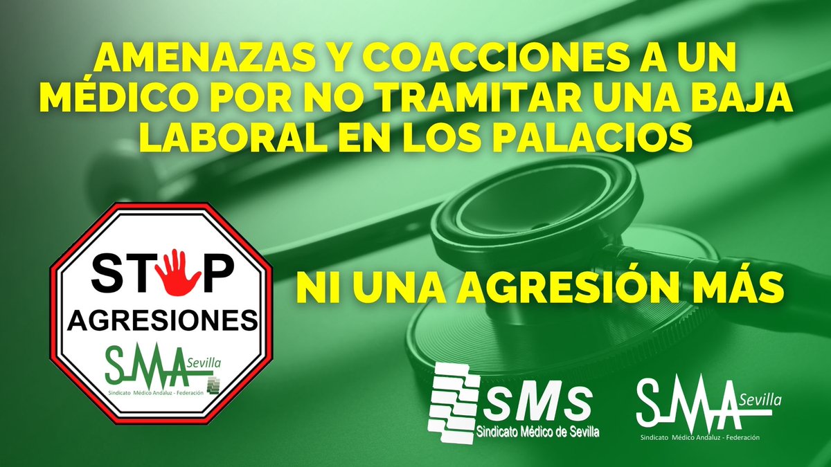 🟩 Amenazas y coacciones a un médico por no tramitar una baja laboral en Los Palacios

🔴 No más agresiones

Más información en👉🏻 bit.ly/3NXP2x2