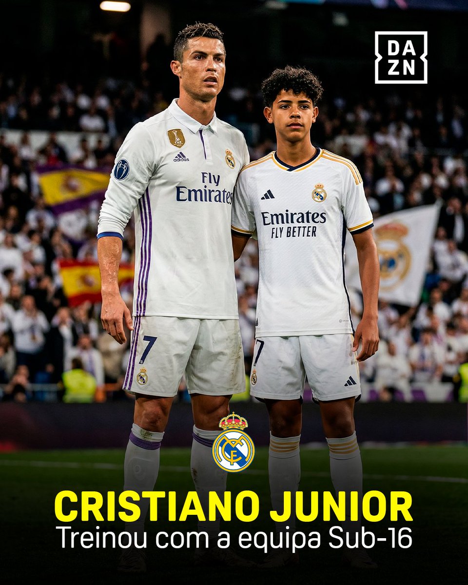 DAZNPortugal's tweet photo. Tal pai, tal filho 🤍

Cristiano Ronaldo Jr esteve a treinar com os sub-16 do Real Madrid, com a ideia de se juntar à La Fabrica no futuro 👀

#DAZNLALIGA https://t.co/pHH0v9uh5z