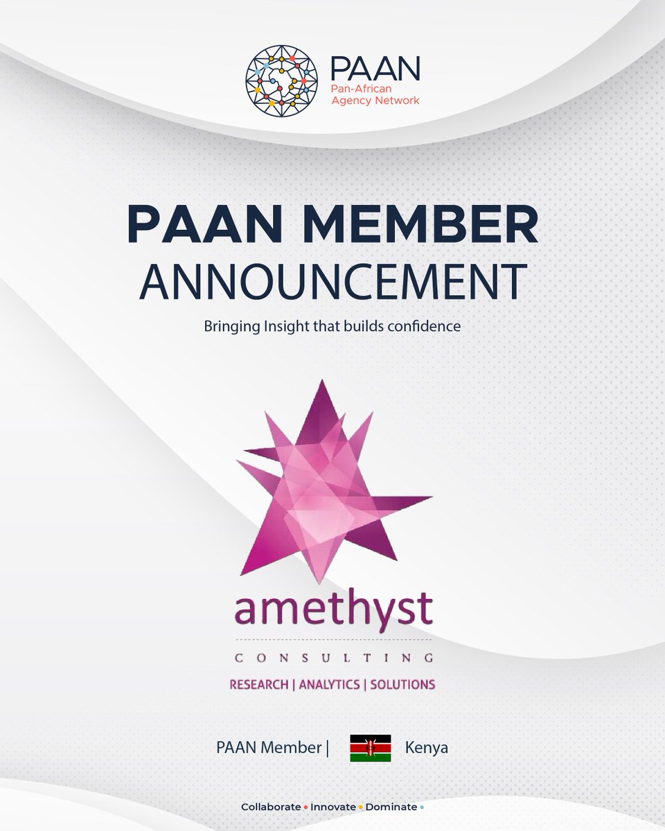 Meet Amethyst Consulting, a boutique Kenyan market research agency focused on closing information gaps and strengthening decision-making. Their work spans market research, competitor analysis, social research, impact studies, and executive assessments.

#PAAN #AmethystConsulting