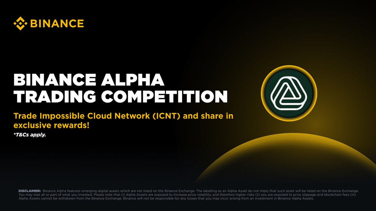 Join the #Binance ICNT Trading Competition now!

🔸 Trade ICNT with $100K worth of rewards up for grabs.
🔸 Click [Join] on the Binance App event page to start tracking trade volume.
🔸 Only buy volume counts (selling is excluded).

Don’t miss out 👇
binance.com/en/support/ann…