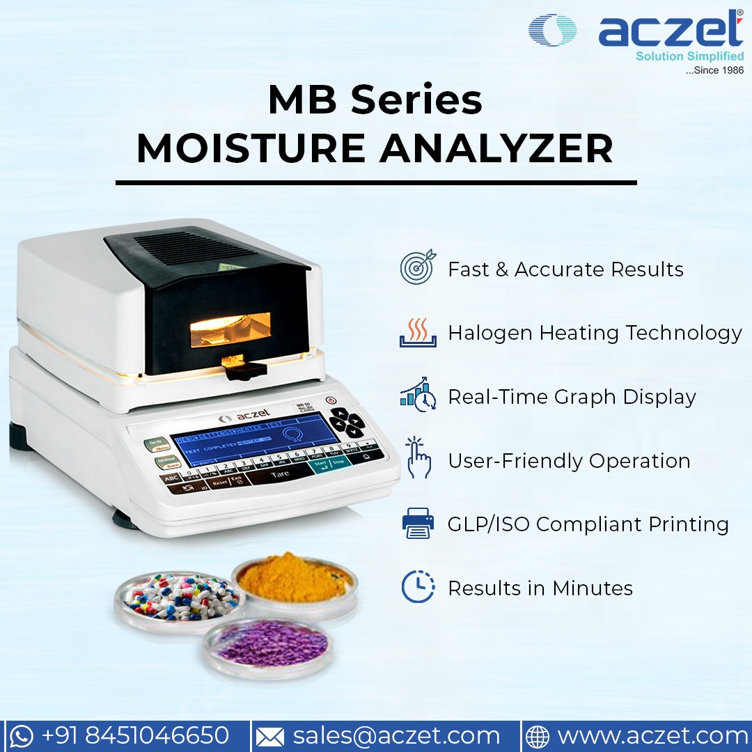 AczetLtd's tweet image. Moisture testing needs speed + accuracy.
Aczet MB Series Moisture Analyzer delivers reliable results for lab &amp;amp; industrial applications.
Built for precision. Built for confidence.
📞 +91 84510 46650
📧 sales@aczet.com
#Aczet #MoistureAnalyzer #LabEquipment #Precision #Quality