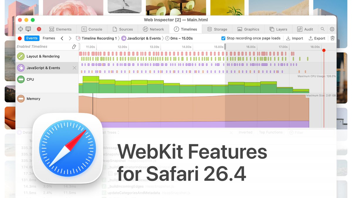 webstandardsdev's tweet photo. WebKit features for Safari 26.4. Jen Simmons introduces grid lanes for masonry layouts, WebTransport for low-latency communication, and the Keyboard Lock API. Plus name-only container queries, threaded scroll-driven animations, and 191 bug fixes.

https://t.co/3PL5Ojigxr https://t.co/N6VW9F8odF