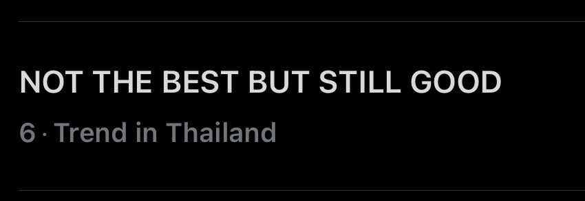 📈 Trend Update Realtime ෆ*₊

⏰ Update : @ 18.00 น.

#⃣ #OSTด้วงกับเธอByตี๋ตี๋ป๋อ
— #3 Thailand 🇹🇭(🔺)

Keyword : NOT THE BEST BUT STILL GOOD
— #6 Thailand 🇹🇭(🔺)

#porsuppakarn <a href="/porsuppakarn/">porsuppakarn</a>