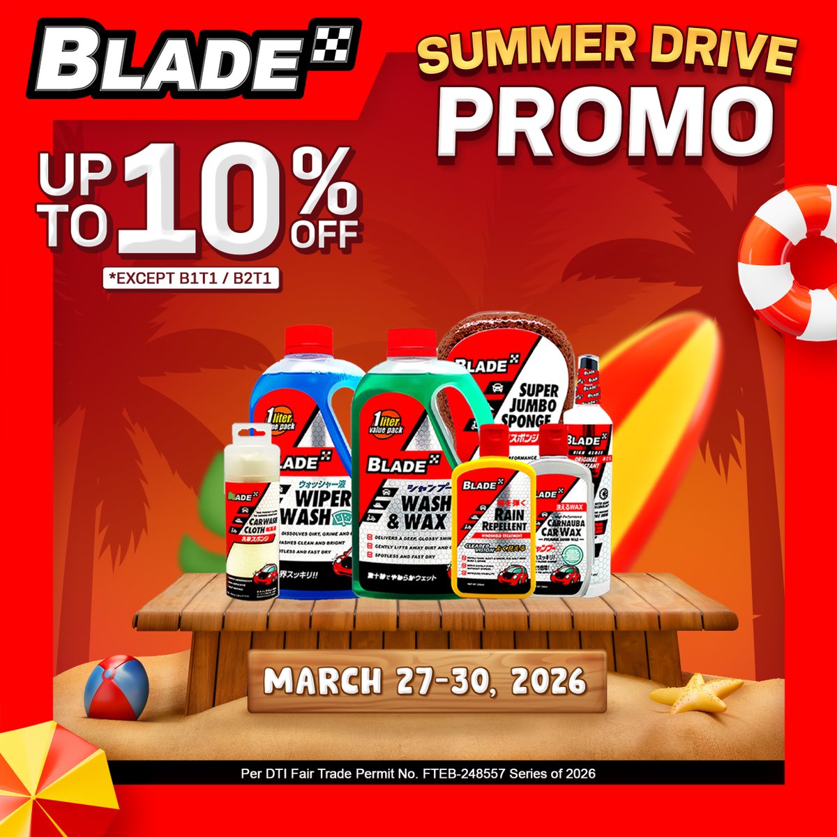 BladeAutoCenter's tweet image. ☀️🚗 SUMMER DRIVE PROMO is here!
Enjoy BIG SAVINGS on selected items! 🔥
Gear up your ride and hit the road this summer in style.

📅 March 27–30, 2026 only
Don’t miss out! Drive smarter, drive with Blade!

#BladeAutoCenter #BladePH #ItsBladeItsBetter