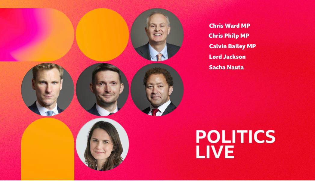 BBCPolitics's tweet image. On Wednesday's #PoliticsLive

Chris Ward MP, Cabinet Office Minister 
Chris Philp MP, Show Home Secretary 
Calvin Bailey MP, Labour 
Lord Jackson, Conservative 
Sacha Nauta, The Economist 

11:15am BBC Two bbc.in/4bGPebL