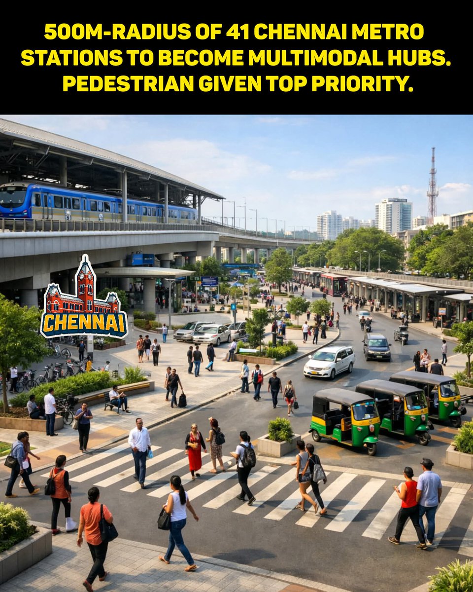 WeDravidians's tweet photo. 500m-radius of 41 Chennai metro stations to become multimodal hubs. Pedestrian given top priority... #Chennai #TN
#StalinEra #DravidianModel
#WhyDMK #WhyStalin https://t.co/UA7NSskysI