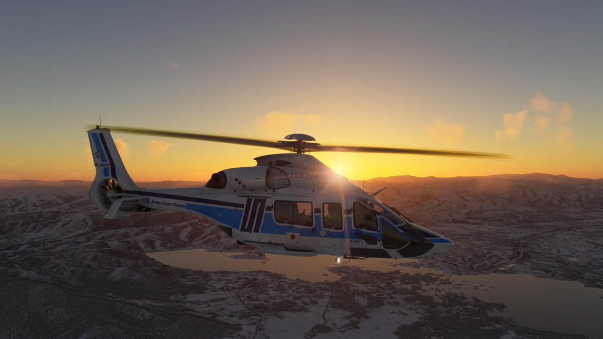 STheliBK117's tweet image. 函館航空基地から丘珠までローカルフライト
H160は足が速いですねえ　
追い風でGS170ktを超えてました。山岳地は危ないのでVNEから20ktほど下げましたがそれでも160kt
札幌に着くころはすっかり日没でした
#MSFS2024
#VATSIM