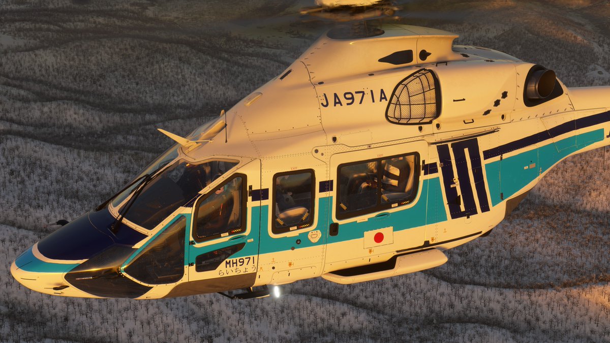 STheliBK117's tweet image. 函館航空基地から丘珠までローカルフライト
H160は足が速いですねえ　
追い風でGS170ktを超えてました。山岳地は危ないのでVNEから20ktほど下げましたがそれでも160kt
札幌に着くころはすっかり日没でした
#MSFS2024
#VATSIM