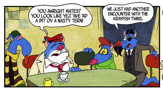 AndrewMorrice1's tweet image. 1/2 Snide and Snout run into the Krayfish Twins again.

Link to comic in following tweet.

#HRAMcomics #blonge #tapas #comic