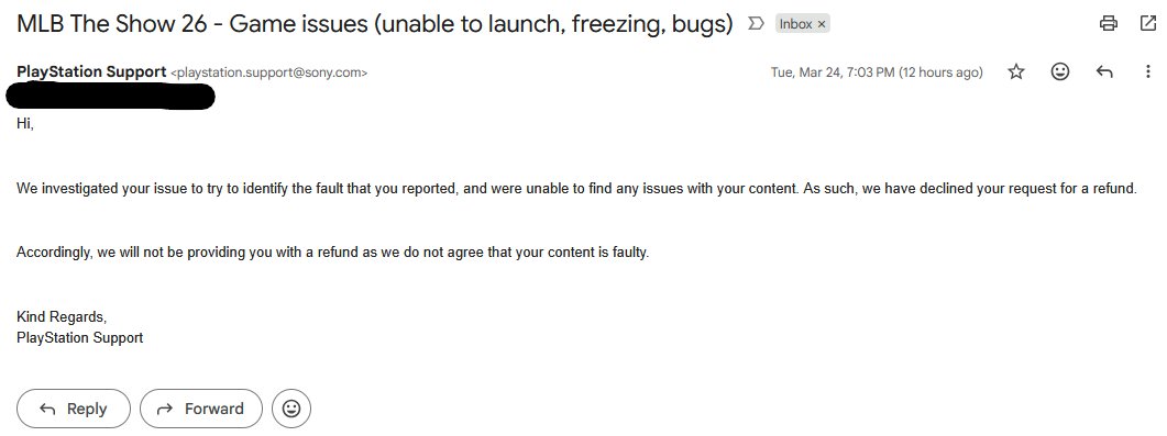 According to Sony, MLB The Show 26 is working perfectly fine. Respectfully, eat shit <a href="/PlayStation/">PlayStation</a> <a href="/MLBTheShow/">MLB The Show</a>