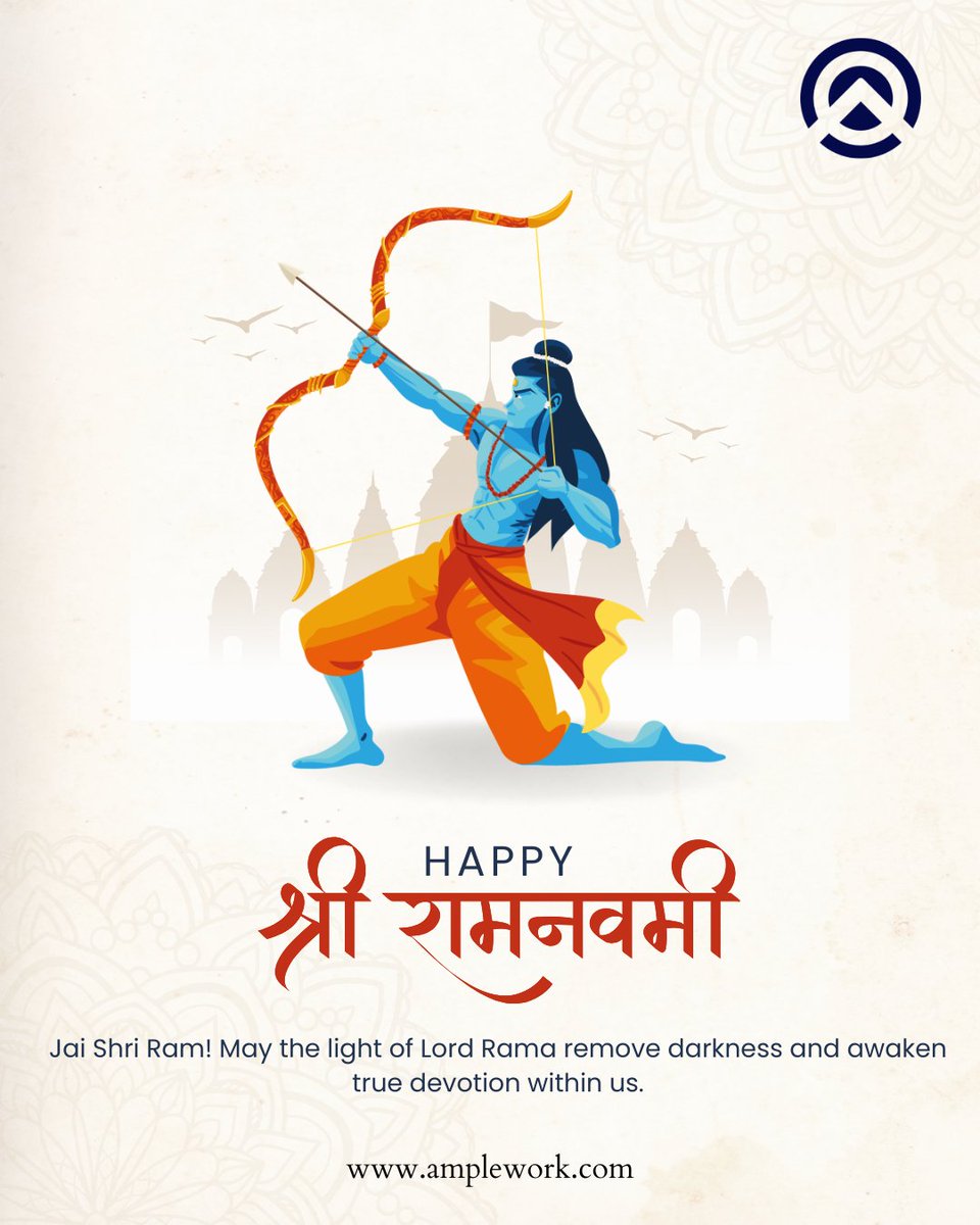 AmpleworkPvtLtd's tweet photo. On the holy Navami of Chaitra, we remember Lord Rama as a timeless example of how to live and lead with purpose. 
Happy Ram Navami from Team Amplework! 🙏✨

#ramnavami #happyramnavami #jaishriram #lordrama #festivespirit #indianfestivals #chaitranavami #ampleworksoftware https://t.co/Nwe72VBy7B