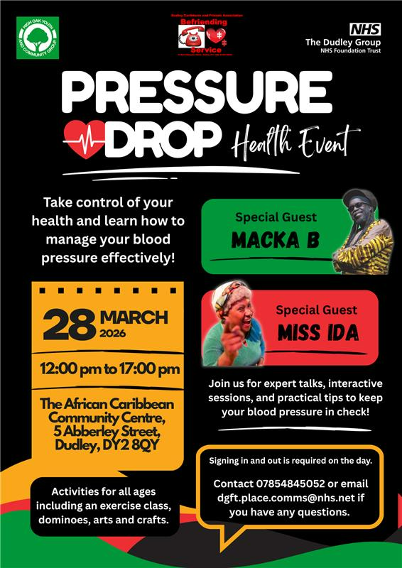 NinetteMHarris's tweet photo. Pressure Drop Health Event is dedicated to helping you better manage your blood pressure.
📅 Saturday, 28 March 2026
⏰ 12 –5pm
📍 The African Caribbean Community Centre, 5 Abberley Street, DY2 8QY
Get in touch: 07854 845052 or https://t.co/eIgjDsvAWf.comms@nhs.net https://t.co/Xtm57HF2iV