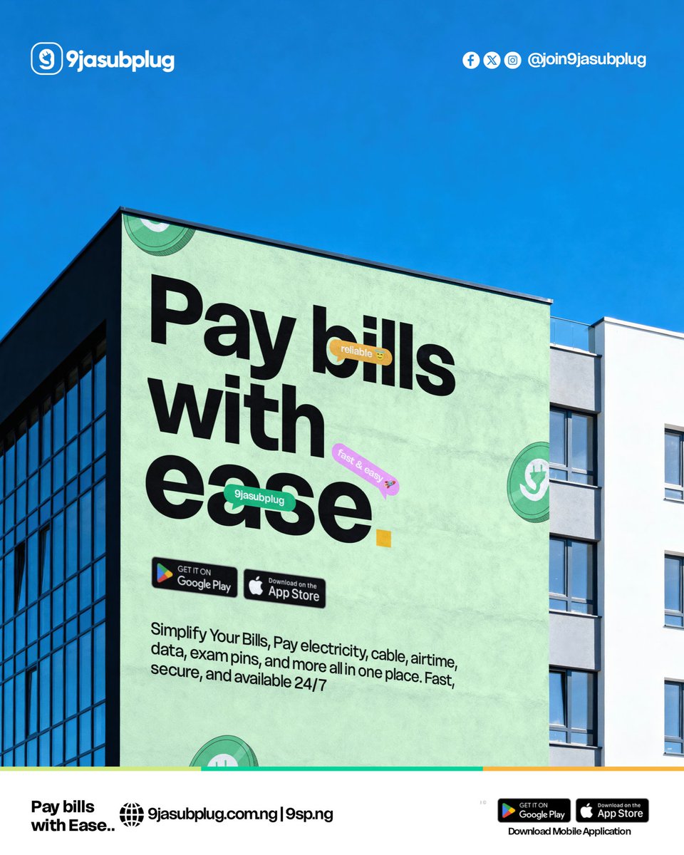 join9jasubplug's tweet photo. Switch to 9jasubplug for the fastest, most reliable transactions in the game. Cheap data, instant airtime, and zero-stress bill payments all in one place. 🔌⚡️ https://t.co/jimurhP0Lh