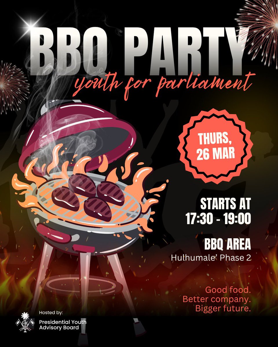 Join us for a BBQ and conversation on Youth for Parliament.
Tomorrow at 5:30 PM, Hulhumalé Phase 2 BBQ Area.
