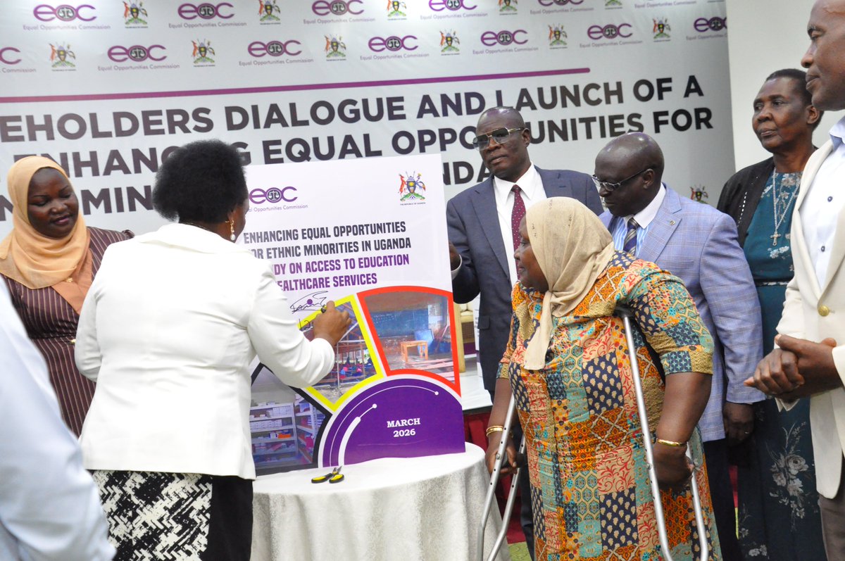 EOC_UG's tweet photo. Minister of State for Gender and Culture, Hon. @MutuuzoP, officially launched the study report on enhancing equal opportunities for ethnic minorities in Uganda: A study on Access to Education and Healthcare Services. #EqualOpportunitiesForAll https://t.co/9Ve0kRAhL6