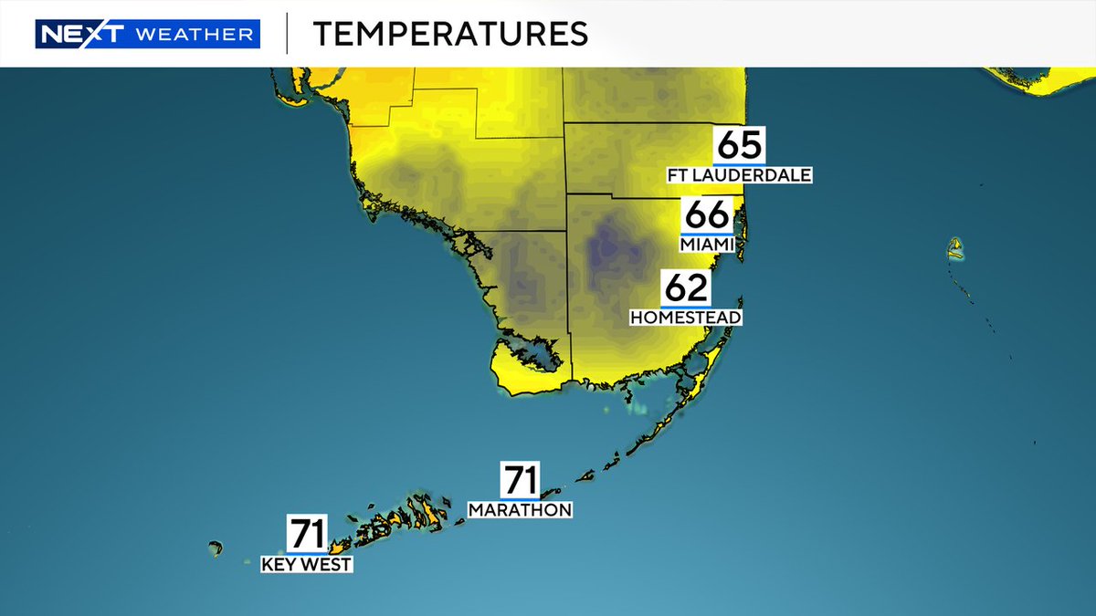 LissetteCBS4's tweet image. A comfortably cool start across South Florida this Wednesday with mostly 60s in #Broward and #Miamidade Milder across the #Keys with low 70s. Highs warm to the low 80s this afternoon @CBSMiami