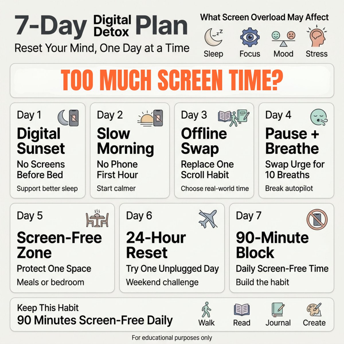 alinarthealth's tweet image. Too much screen time may quietly drain your sleep, focus, and mood more than most people notice.

See the 7-day digital detox plan, then watch the full video here: youtube.com/watch?v=hUFHPx…

#DigitalWellness #ScreenFree #StressSupport