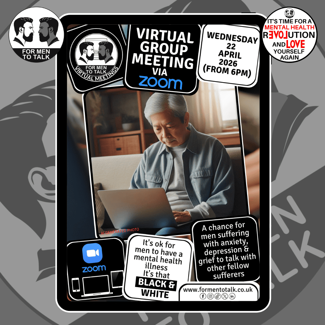 ForMenToTalk's tweet image. Join us tomorrow (Wed 22 April) at 6pm for the next @formentotalk - Virtual Meeting. Men facing #mentalhealth obstacles like #anxiety, #depression or #grief can come together to share openly and feel supported. Visit tinyurl.com/fmttvm for login details.
