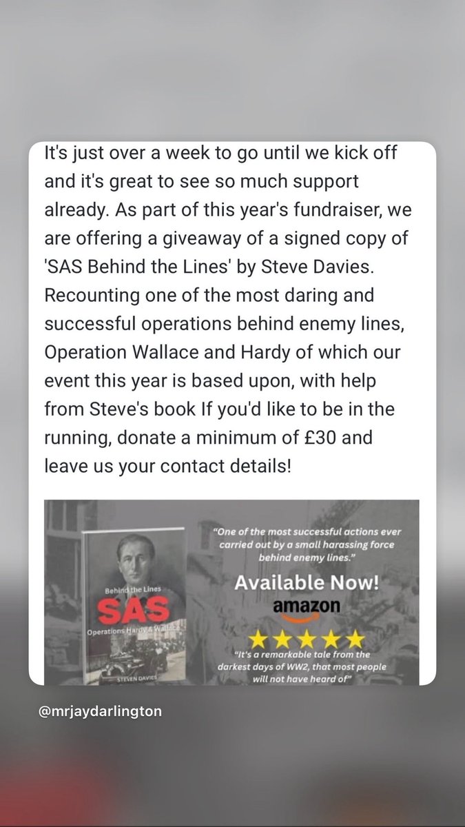 MrJayDarlington's tweet photo. Another update for this year’s Op.MadLad ‘26 for @the_bhf 

Join us for your chance to win a signed copy of ‘Behind the Lines’ by Steve Davies from @livinghistoryuk 

@ArmaPlatform @AntistasiO @HeavyOrdWorks 
#Charity #charitystream #britishheartfoundation #twitch #sas https://t.co/sd9VTPI4FO