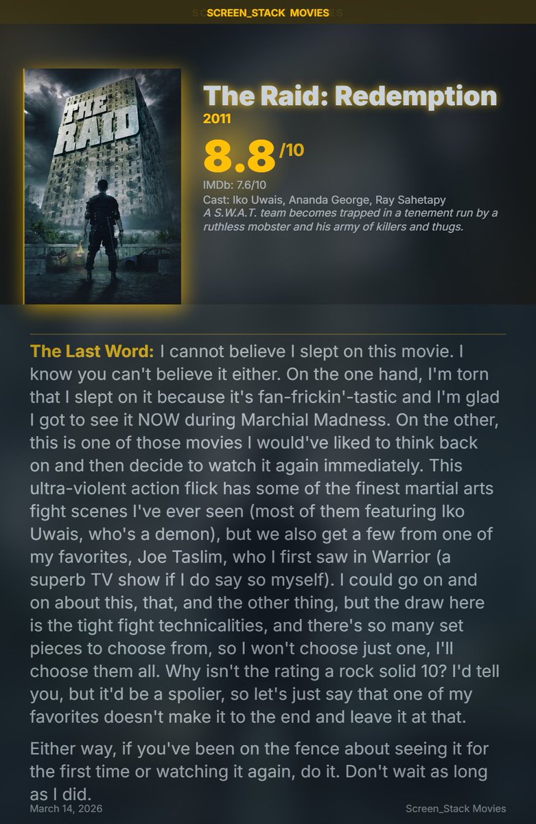 @ATRightMovies I watched The Raid: Redemption earlier this month as ...