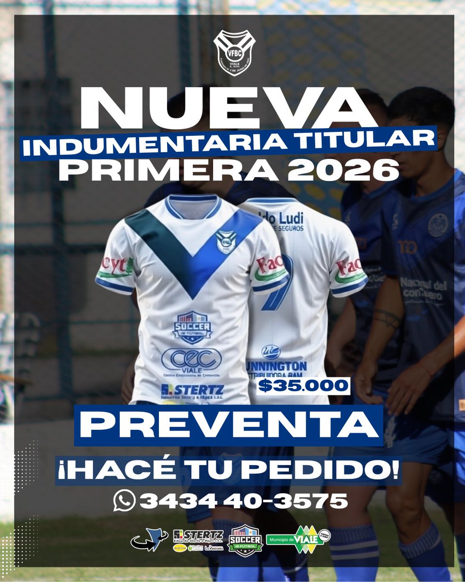 VialeFBC's tweet photo. #IndumentariaOficial2026

Para quienes quieran la nueva camiseta titular o alternativa de la #VAzulada de la temporada 2025, lanzamos la #PreVenta.

Los interesados en adquirir una prenda, por talles y precios, deben comunicarse vía WhatsApp al 📲 3434 40-3575

#100AñosDeGloria https://t.co/FseqbBOSsa