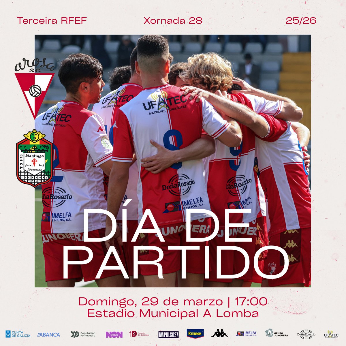 ArosaSCOficial's tweet image. 💪🏼 XUNTOS a por outra semana intensa! 

🏆 #TerceraFederación: Xornada 28
🆚 UD Somozas 
📅 Domingo, 29 de marzo
🕔 17:00
🏡 Estadio Municipal A Lomba 

#SempreArosa #ArosaSC