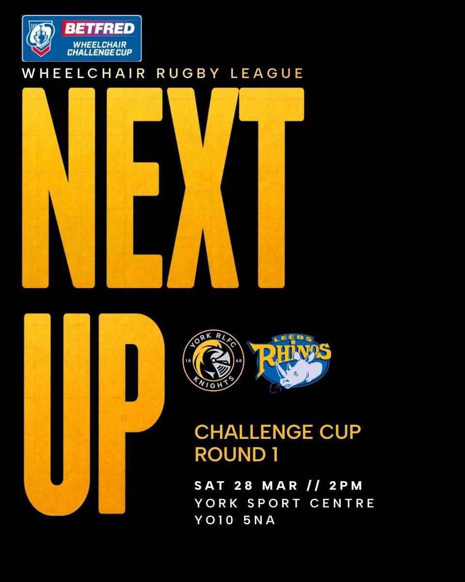 yorkrlfcfound's tweet photo. 𝐖𝐡𝐞𝐞𝐥𝐜𝐡𝐚𝐢𝐫 𝐂𝐡𝐚𝐥𝐥𝐞𝐧𝐠𝐞 𝐂𝐮𝐩 🏆

♿️ We are excited to host Leeds Rhinos this weekend for the first round of the Wheelchair Challenge Cup. 

Where: @yorksport1 YO10 5NA
Time: KO 2pm
Cost: Free entry for all.

https://t.co/ySW54ngLOp

#OurEra | #ThisIsYork https://t.co/wYVlqamZUw
