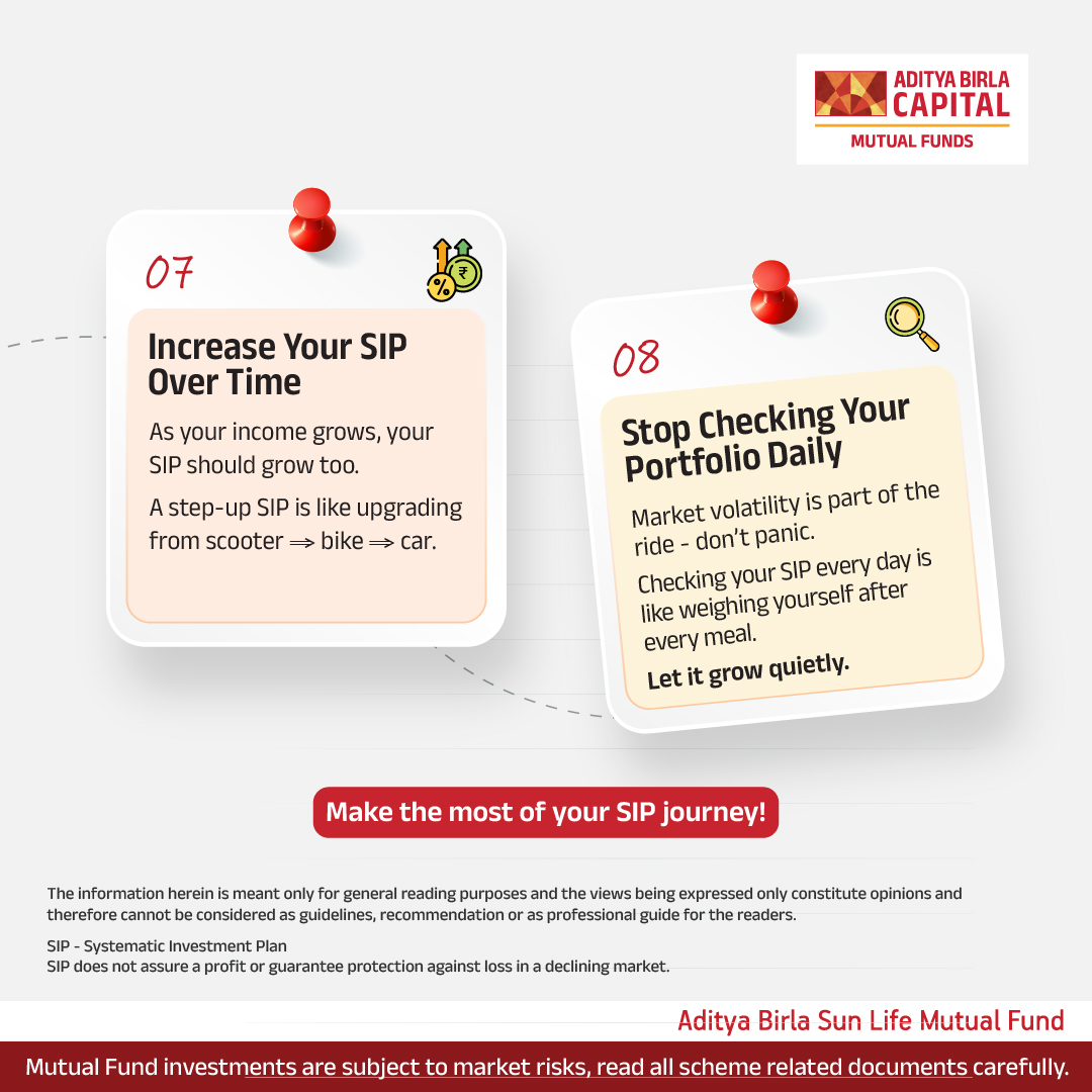 abslmf's tweet image. Consistency &amp;gt; timing. Discipline &amp;gt; noise.

The 8 Golden Rules of SIP investing help you stay steady, avoid mistakes, and build long-term wealth.

Know more: tinyurl.com/mrxjejs7

#SIP #Investing #WealthCreation #FinancialDiscipline