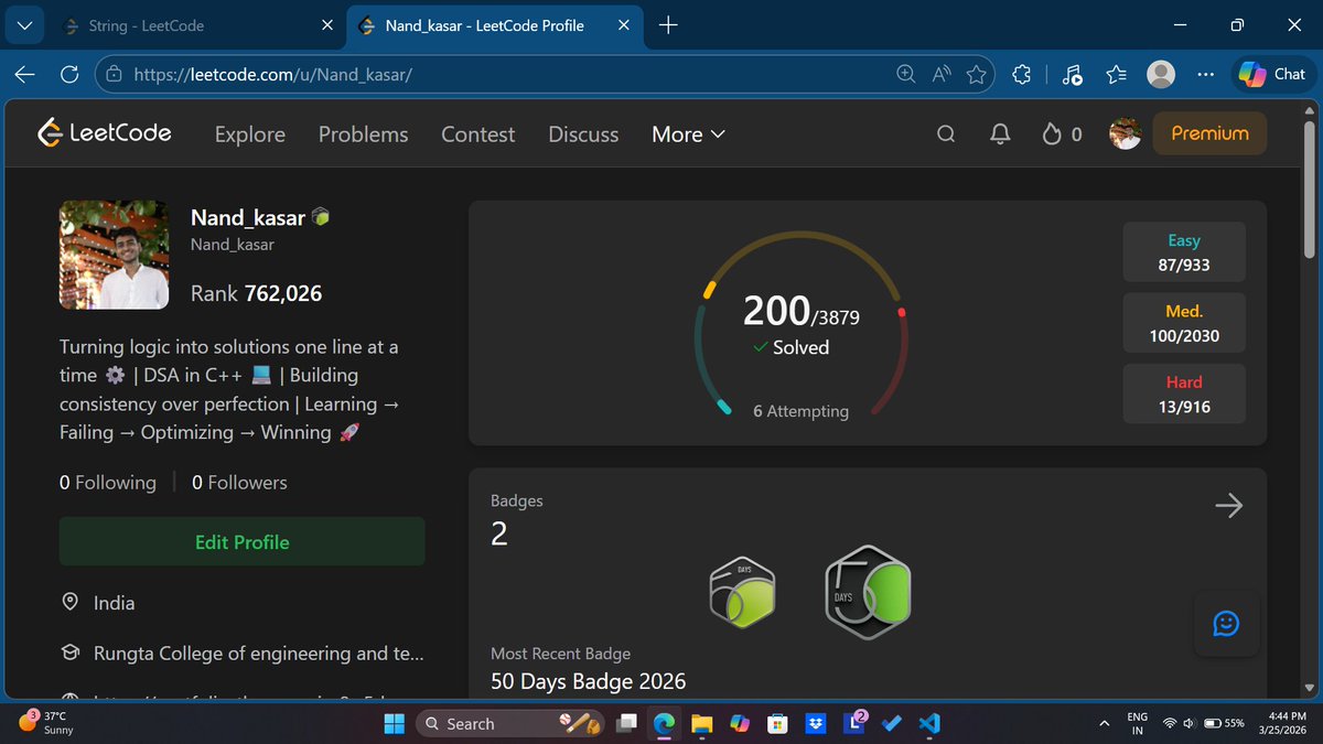 🙃Completed 200 questions on LeetCode consistency > one day high ...
