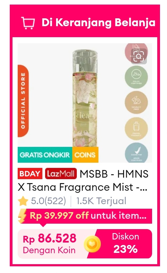 HMNS Elea turun jadi 86 ribuuu
s.lazada.co.id/s.Z69RXn?cc&t=…

motong koin 23%
pake voc 25% di bawah produk
(scroll + wajib klaim manual di kumpulan voucher)

di oren masih 155 ribuan
s.shopee.co.id/8fNtYgiYtv