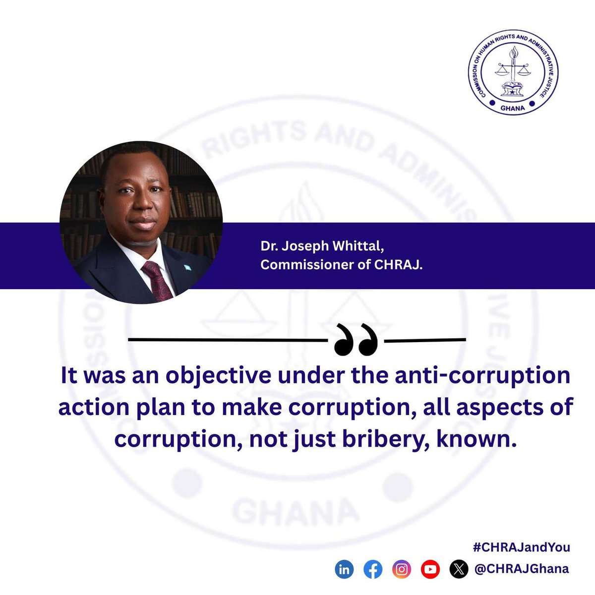 CHRAJGHANA's tweet image. #MIDWEEK 

Take a moment to reflect: Are we recognizing corruption in all its forms?

Stay informed. Speak up. Be part of the change.

#CHRAJAndYou #Accountability #FightCorruption