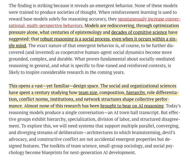 andrewjb_'s tweet photo. interesting extrapolation from @bratton @blaiseaguera @profjamesevans on what 'societies of thought' (vs chains of thought) mean for agentic AI &amp; an intelligence explosion https://t.co/hDm54HpSH4