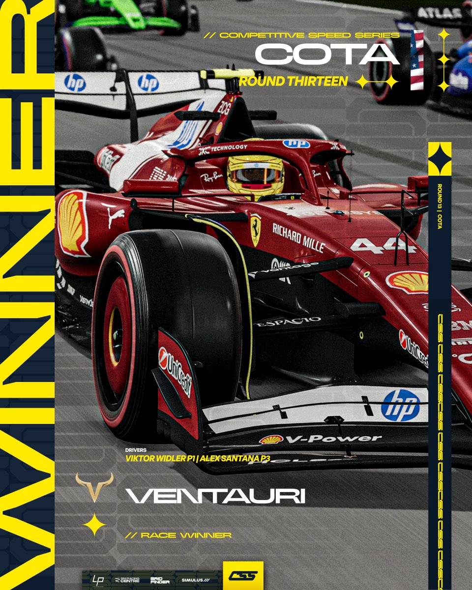 competitivessf1's tweet photo. RACE WINNERS | S7 PC - R13 🇺🇸 | @VentauriVNT 

@ViktorWidler grabs yet another win for VNT's incredible season, @al3xsl17 completed the double podium in P3! Will they pick up the title next week? 🔥

#CSSxS7 https://t.co/KflJvYTONY