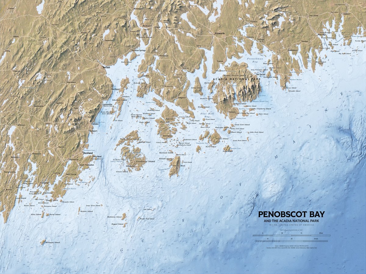 verygoodmaps's tweet image. Penobscot Bay / Acadia. Made this very quick map by choosing a scale and then scrolling along east coast and then stopping to select a random location. And this is what popped up.

#Maine #USA #GIS
