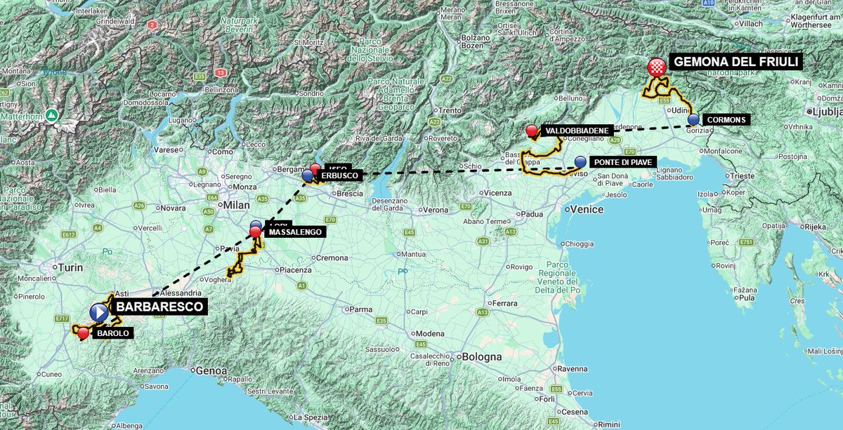 Hay traslados y luego está lo que propone la Settimana Coppi Bartali. Casi a etapa por región.