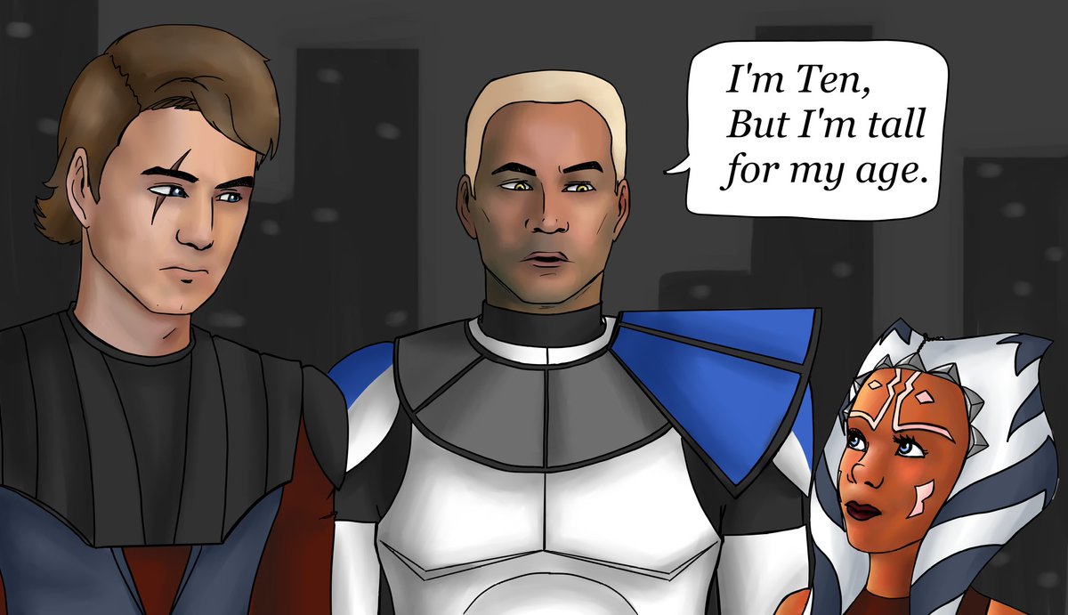 Cyber54prime's tweet image. I decided to draw this after seeing this interaction in the clone wars book. Hahaha 

#starwars #captainRex #ahsokatano #anakinskywalker #theCloneWars