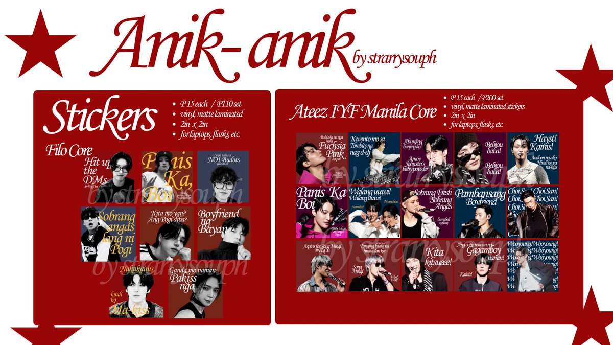 suphieyuh's tweet photo. ⭐️ANIK-ANIK by starrysouph ⭐️

Helloo!! so sign niyo na to na bumili ng stickers hehez 🙂‍↕️

⭐️ORDER FORM: https://t.co/eC3fo5azpf

⭐️Reminders:
- Order Period: Mar 25 - Apr 08
- PRE-ORDER and PAYO
- must be willing to shoulder PF and SF! https://t.co/LiK7k7J1Af