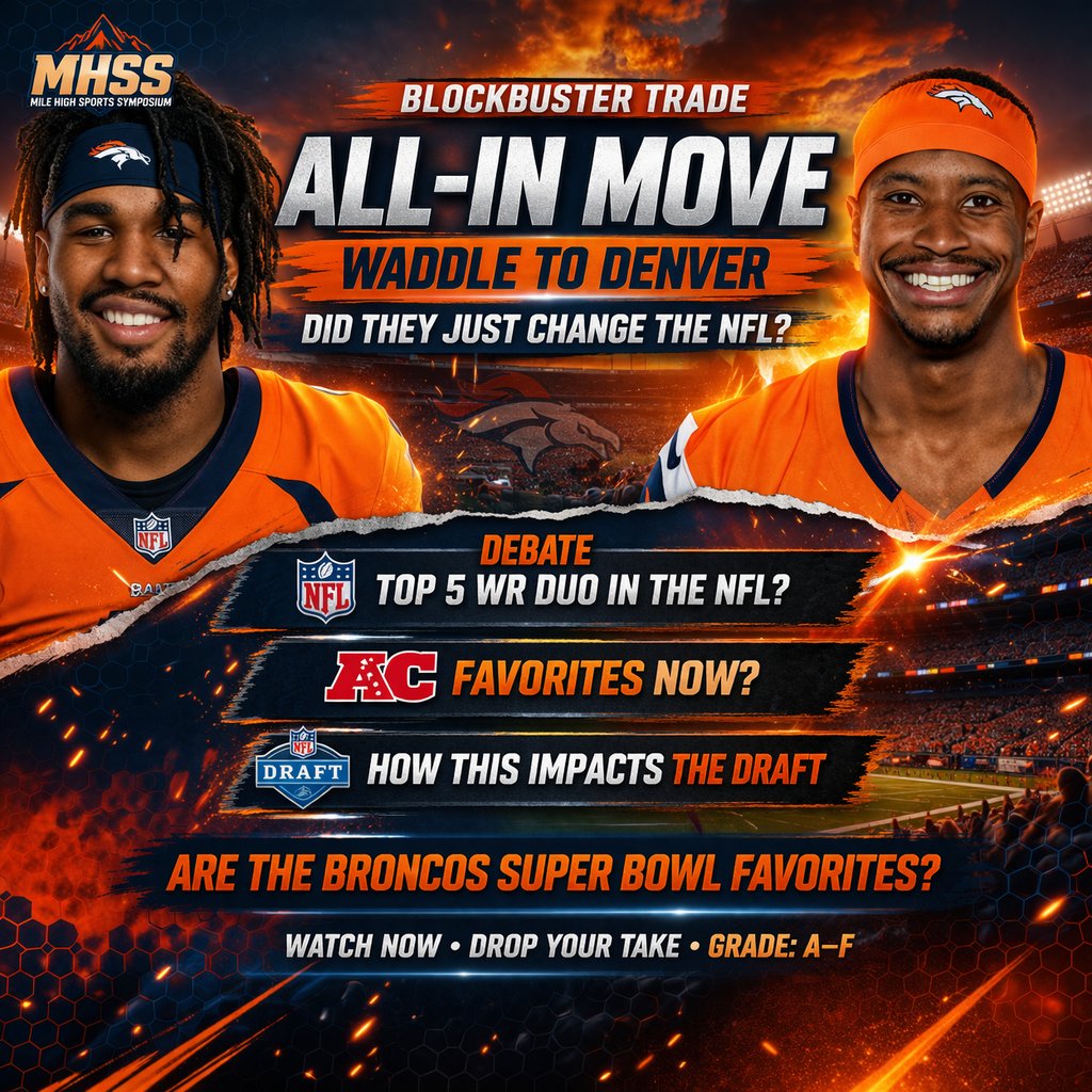 DocandJT's tweet image. 🚨 LIVE TODAY 🚨
The @Broncos went ALL-IN 💥
Did adding #Waddle make Denver a #SuperBowl favorite… or is this a massive gamble?
⏰ 2:30 PM MDT
📍 LIVE on the @OrngNBlueNtwrk
🔥 Topics:
🏈 Waddle + Courtland Sutton = Top 5 duo?
🏈 Bo Nix impact
🏀 #Nuggets inconsistency
🏒
